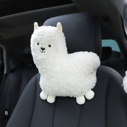 1pc Sheep Shaped Plush Doll, Car Headrest Backrest Cartoon Alpaca For Winter, Car Accessories