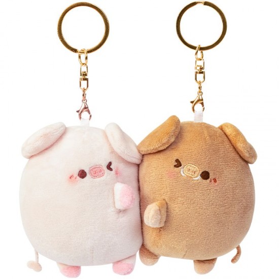 A Pair Of Piggy Plush Pendant Magnetic Suction Cute Doll Couple Key Chain Bag Decoration Valentine's Day Gift (7*9cm)