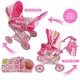 Baby Doll Stroller Set With 2 Free Doll Carriage Bags Fits Dolls Up To 18 Inches - The First Foldable Baby Pram Toy With Adjustable Handle And Canopy - Girls Birthday Gift